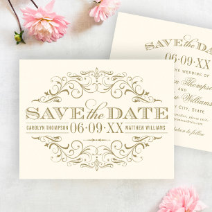 Reserve A Data Casamento com Floreado Ornado de Marfim Elegante
