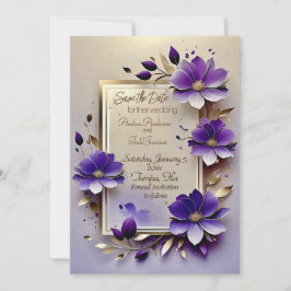Reserve A Data Casamento com flores roxas Douradas