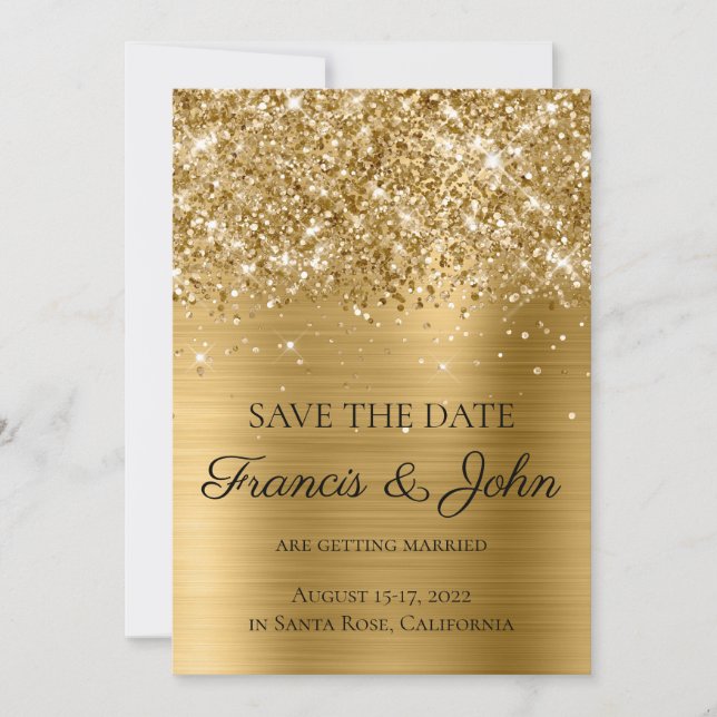 Reserve A Data Casamento com Folha de Ouro Brilhante (Frente)