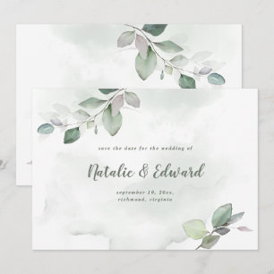 Reserve A Data Casamento com folhagem aquarela e dourado metálico