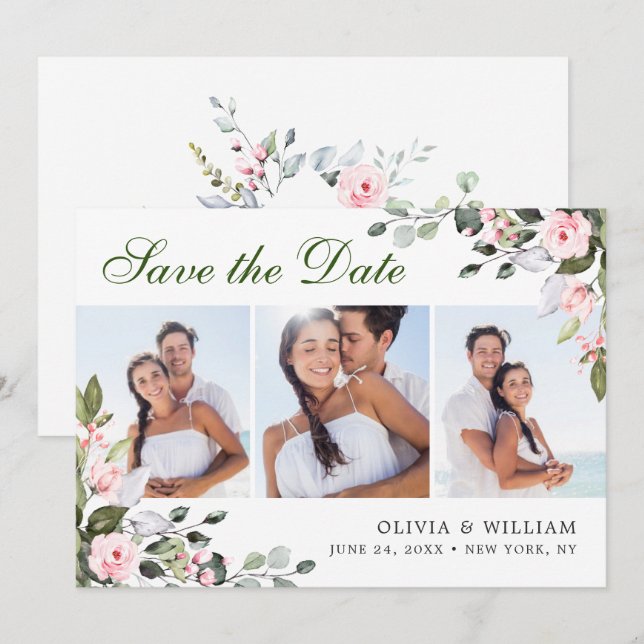 Reserve A Data Casamento com Foto 3 de Eucalipto em Aquarela Eleg (Frente/Verso)