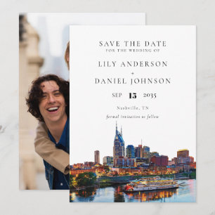 Reserve A Data Casamento com Foto Aquarela do Nashville Riverfron