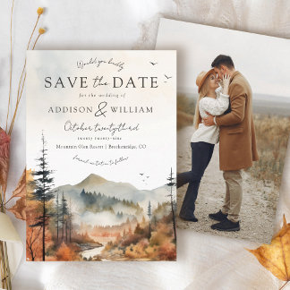 Reserve A Data Casamento com Foto Boho de Floresta de Montanha Ou