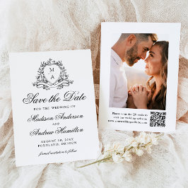 Reserve A Data Casamento com Foto de Crista Floral Preta Elegante