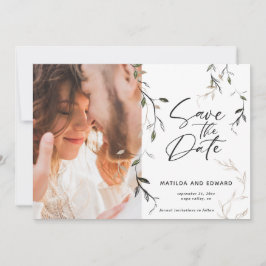 Reserve A Data Casamento com foto de folhagem botânica de folha e