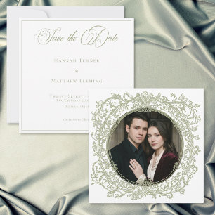 Reserve A Data Casamento com Foto de Jardim com Brasão Verde Eleg