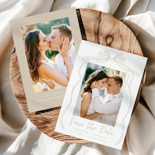 Reserve A Data Casamento com Foto de Laço Bege Vintage 2