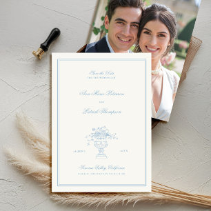 Reserve A Data Casamento com Foto de Quadro Azul Elegante Estate