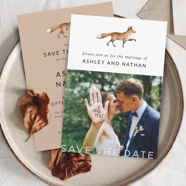Reserve A Data Casamento com Foto de Raposa da Floresta Moderna (Modern Woodland Fox Photo Wedding Save The Date)