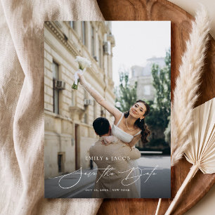 Reserve A Data Casamento com Foto de Script Elegante Moderno Salv