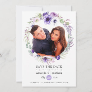 Reserve A Data Casamento com Foto Dusty Violet Pastel Watercolor