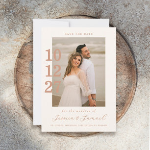 Reserve A Data Casamento com Foto e Letra Mocha Minimalista Moder