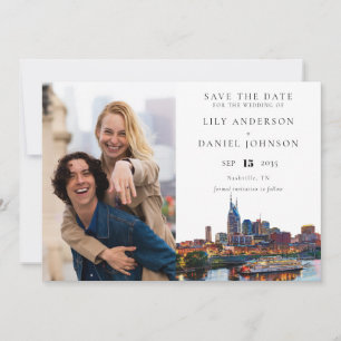 Reserve A Data Casamento com Foto em Aquarela do Rio de Nashville