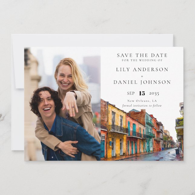 Reserve A Data Casamento com Foto em Aquarela em Nova Orleans (Frente)