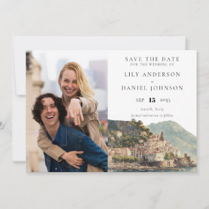 Reserve A Data Casamento com Foto em Aquarela Italiana de Amalfi
