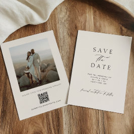 Reserve A Data Casamento com Foto em Código QR Marfim Minimalista