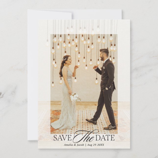Reserve A Data Casamento com Foto em Letra de Forma Elegante Mode (Frente)