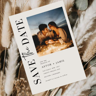 Reserve A Data Casamento com Foto em Letra Minimalista Elegante