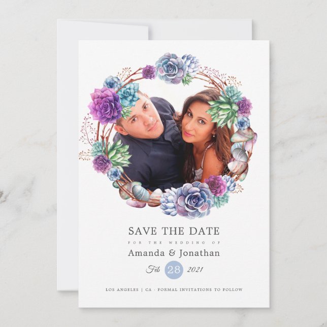 Reserve A Data Casamento com Foto Geométrica em Rose Gold e Blush (Frente)