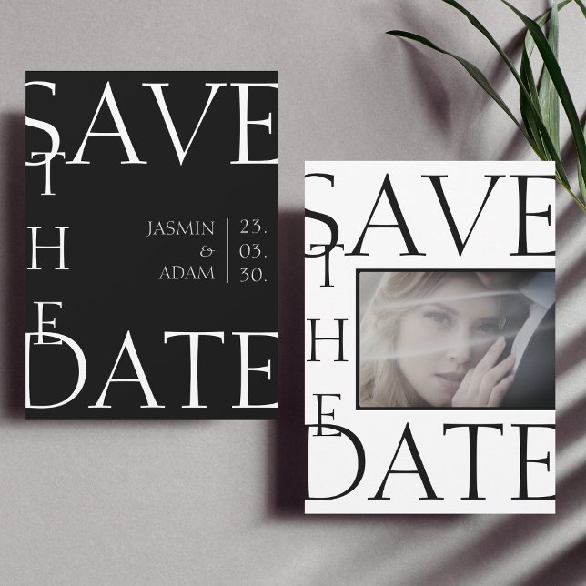 Reserve A Data Casamento com Foto Minimalista Preto e Branco Mode (Criador carregado)