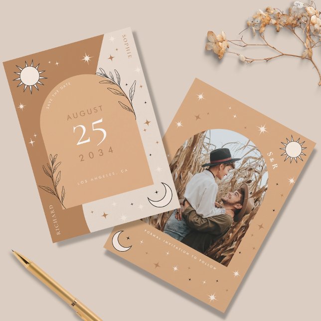 Reserve A Data Casamento com Foto Mística Boho Celestial Lua e So (Criador carregado)