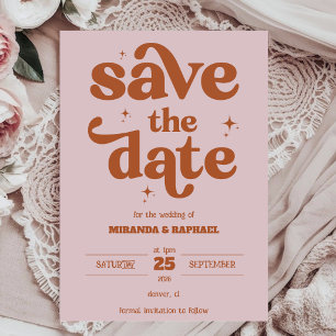 Reserve A Data Casamento com Foto Ousada Retro em Ferrugem e Pêss
