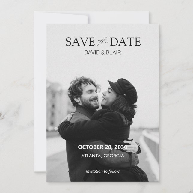Reserve A Data Casamento com foto preto e branco simples moderno (Frente)