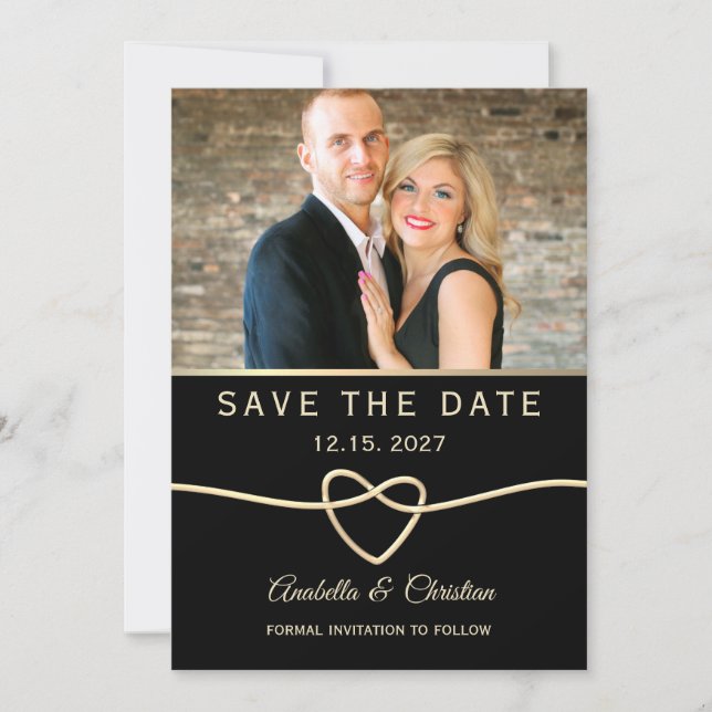 Reserve A Data Casamento com Foto Preto e Dourado Moderno (Frente)