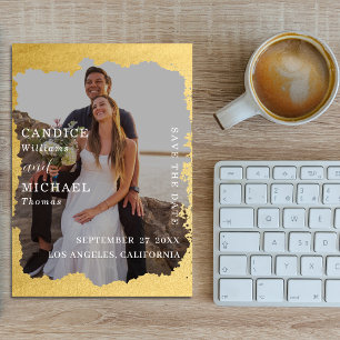 Reserve A Data Casamento com Fotografia de Quadro Dourado Moderno