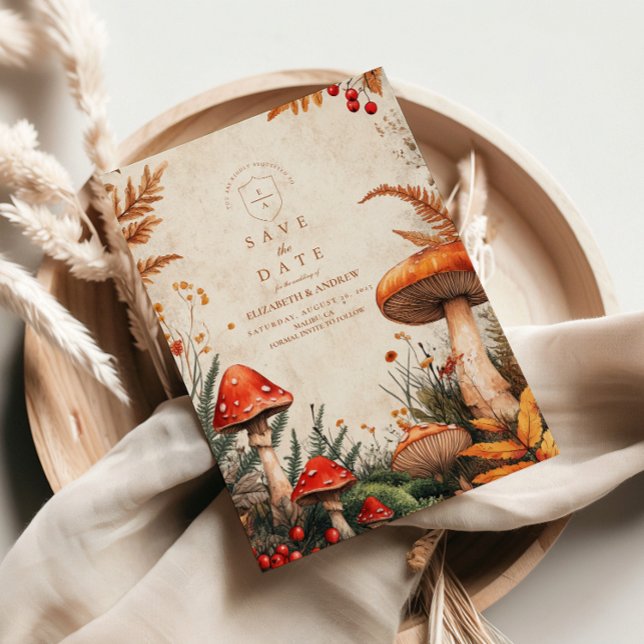 Reserve A Data Casamento com Fungos da Floresta Vintage (Criador carregado)