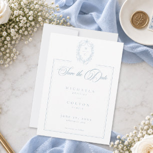 Reserve A Data Casamento com Grinalda Floral Azul Clássico Vintag