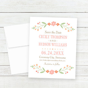 Reserve A Data Casamento com Grinalda Floral de Coral Encantador