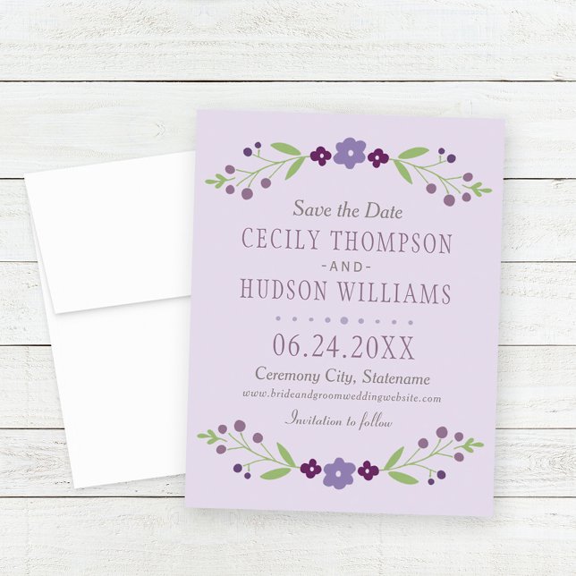 Reserve A Data Casamento com Grinalda Floral de Lavanda Encantado (Criador carregado)