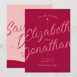 Reserve A Data Casamento com Letra de Forma Moderna Retro Fuchsia