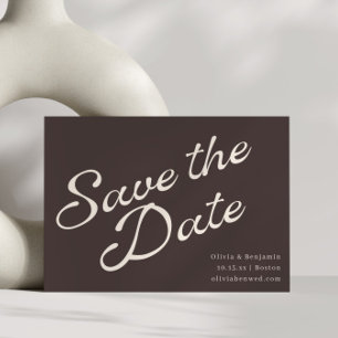 Reserve A Data Casamento com Letra de Script Moderna Marrom Outon