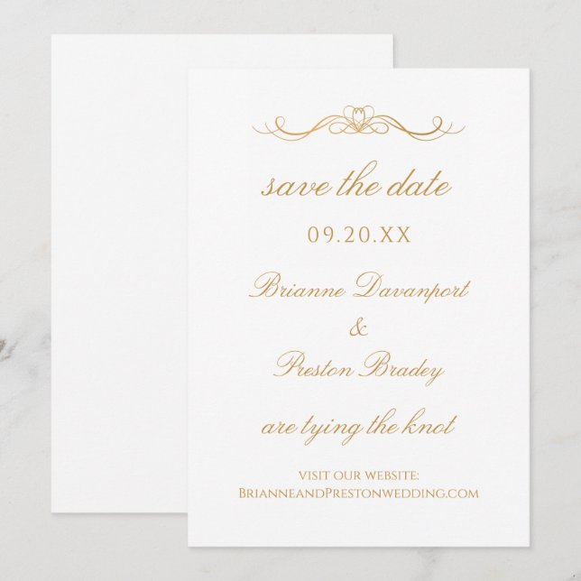 Reserve A Data Casamento com Letra Dourada e Branca Simples e Ele (Frente/Verso)