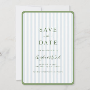 Reserve A Data Casamento com Listras de Verde e Azul Sage