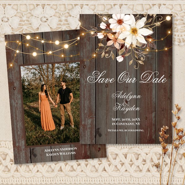 Reserve A Data Casamento com Luzes Florais de Madeira Rústica Mod (Criador carregado)