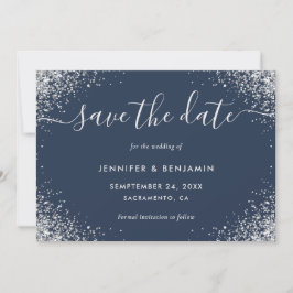 Reserve A Data Casamento com Marinho Azul e Silver Glitter do Scr