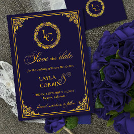Reserve A Data Casamento com Moldura Clássica em Ouro e Monograma