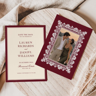 Reserve A Data Casamento com Moldura de Renda Burgundy