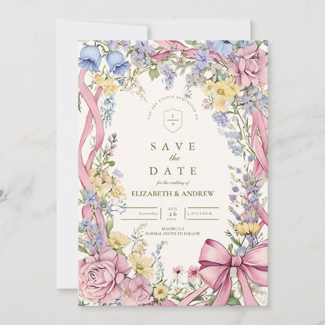 Reserve A Data Casamento com moldura floral vintage (Frente)