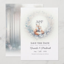 Reserve A Data Casamento com Monograma de Casal de Raposa na Flor