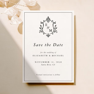 Reserve A Data Casamento com Monograma de Crista Elegante