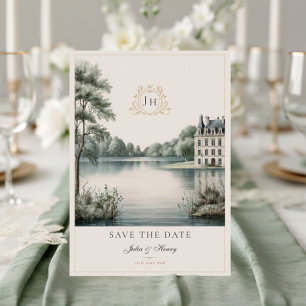Reserve A Data Casamento com Monograma do Château Francês Românti