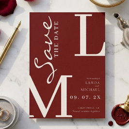 Reserve A Data Casamento com monograma elegante em burgundy e mar