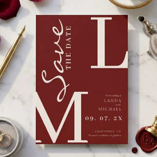 Reserve A Data Casamento com monograma elegante em burgundy e mar