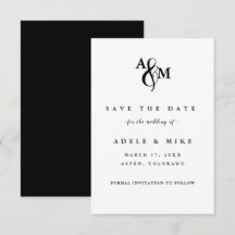 Casamento com Monograma Preto e Branco Moderno