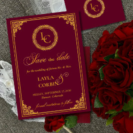 Reserve A Data Casamento com Monograma Real em Moldura Dourada Cl