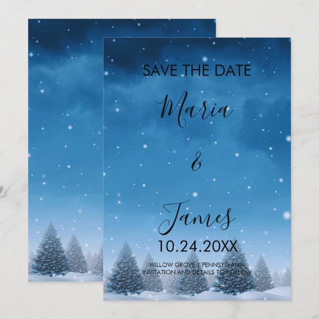 Reserve A Data Casamento com Neve de Inverno (Frente/Verso)